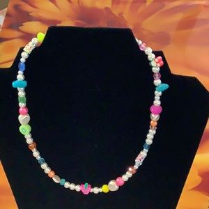 Pearl necklace with pops of color